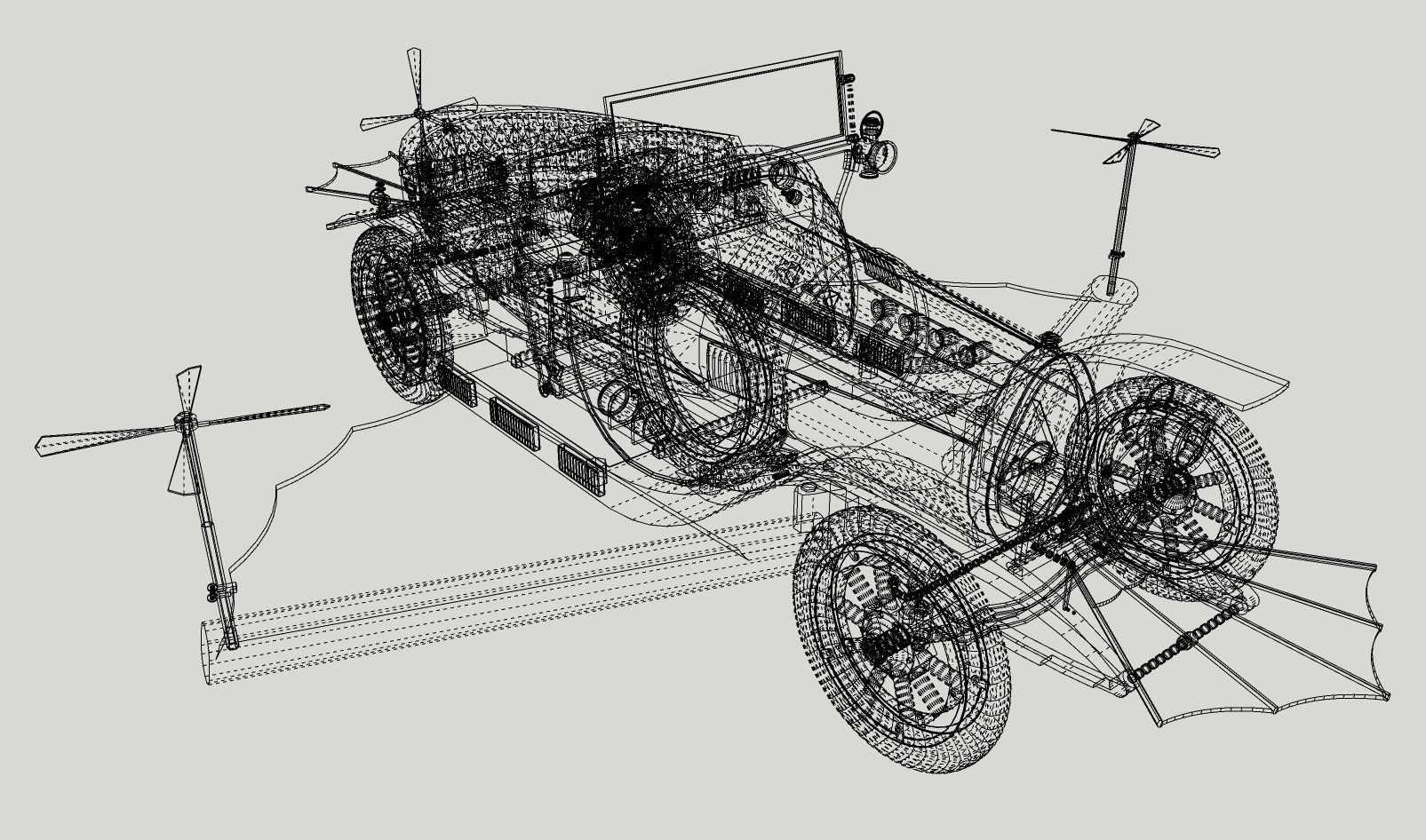 Chitty Chitty Bang Bang car PRINTABLE LOW POLY 3D print model_11
