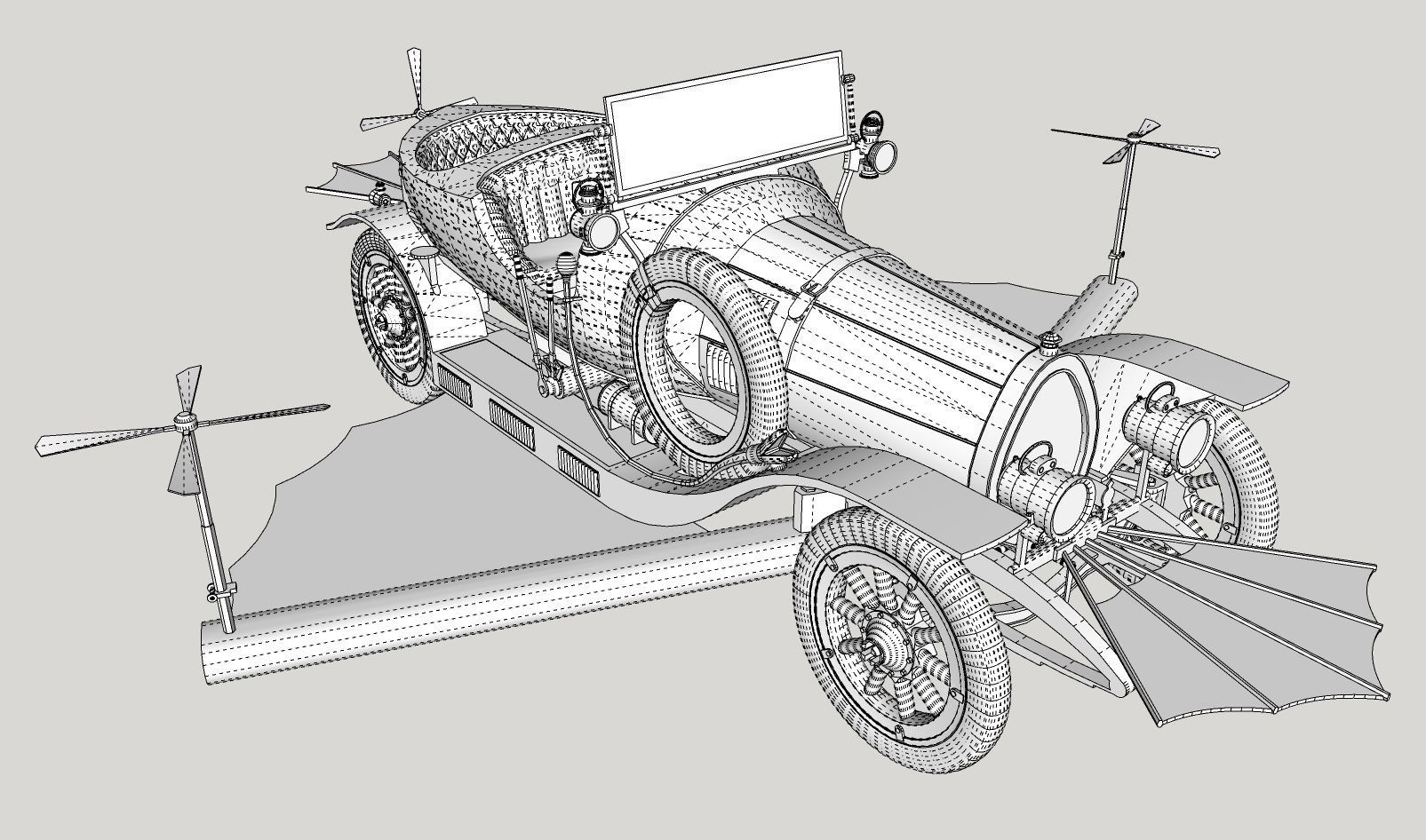 Chitty Chitty Bang Bang car PRINTABLE LOW POLY 3D print model_12