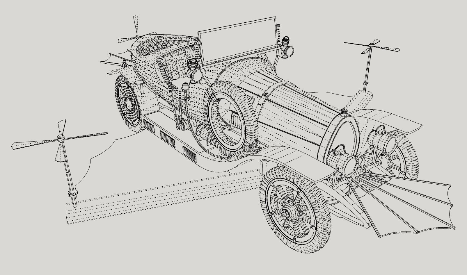 Chitty Chitty Bang Bang car PRINTABLE LOW POLY 3D print model_13