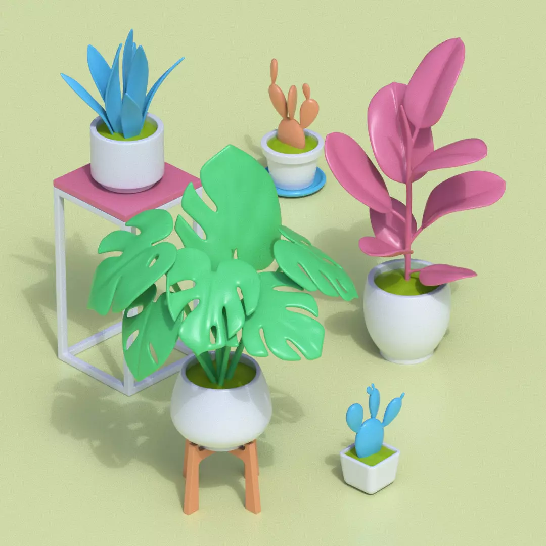 Stylized Cartoon Houseplant Collection 3D model