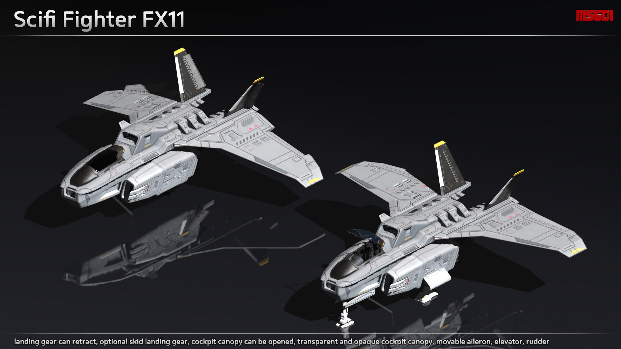 Scifi Fighter FX11 Low-poly 3D model_2