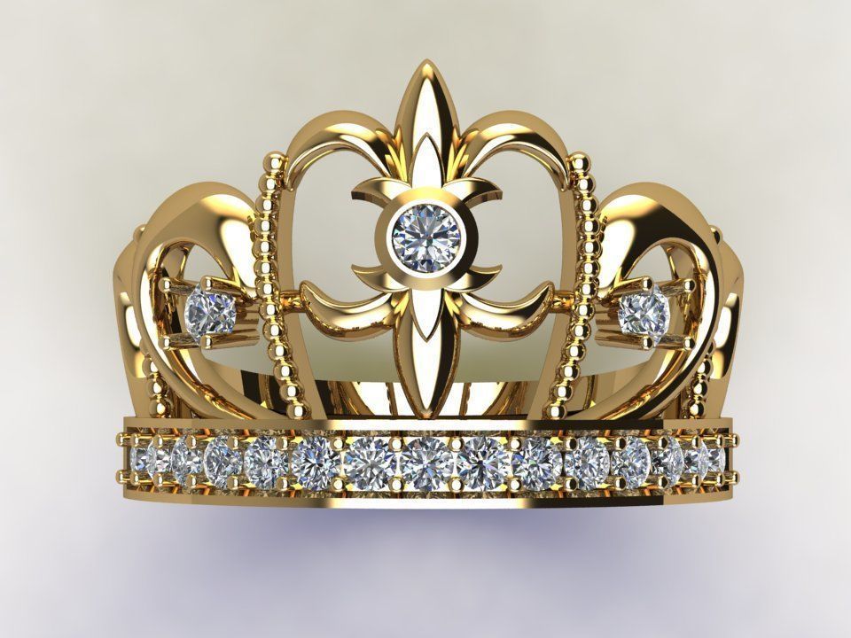 Crown ring for women cad design R68 3D model_3