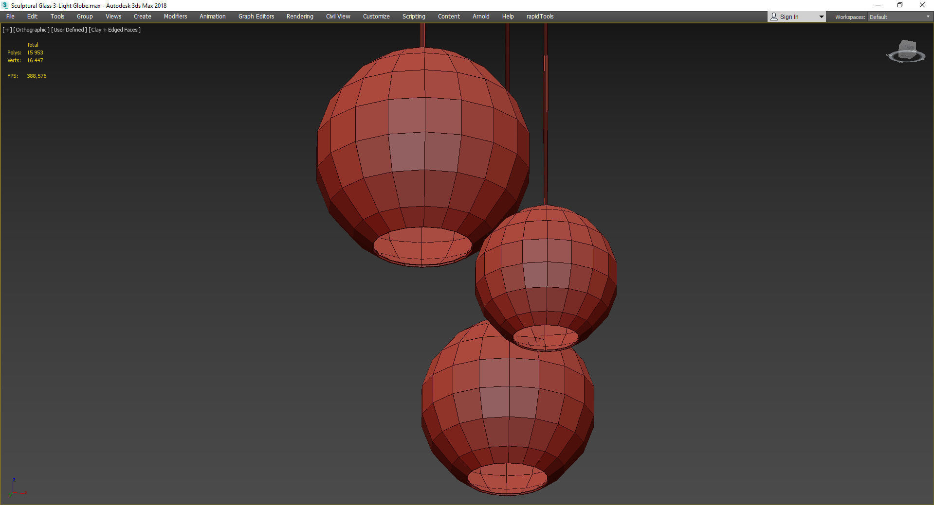 Sculptural Glass 3-Light Globe Low-poly 3D model_3