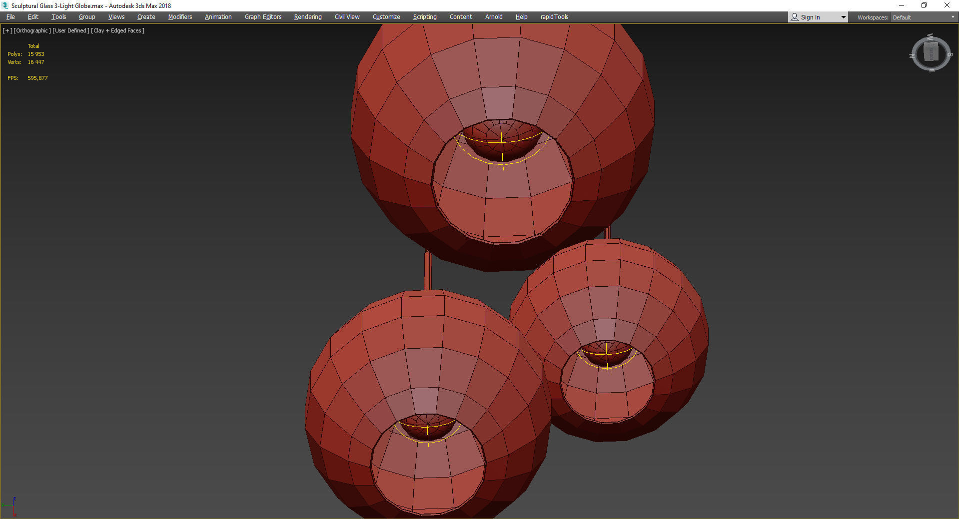 Sculptural Glass 3-Light Globe Low-poly 3D model_4