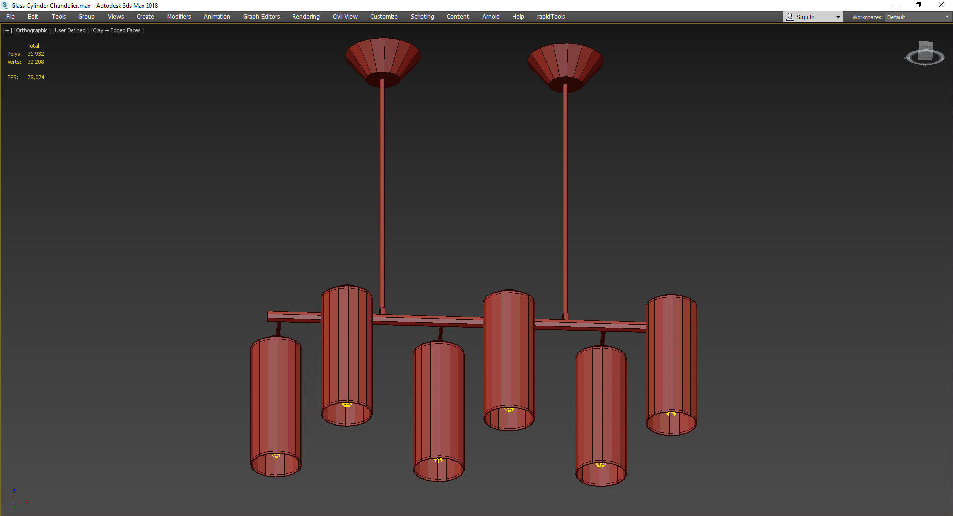 Glass Cylinder Chandelier Low-poly 3D model_2