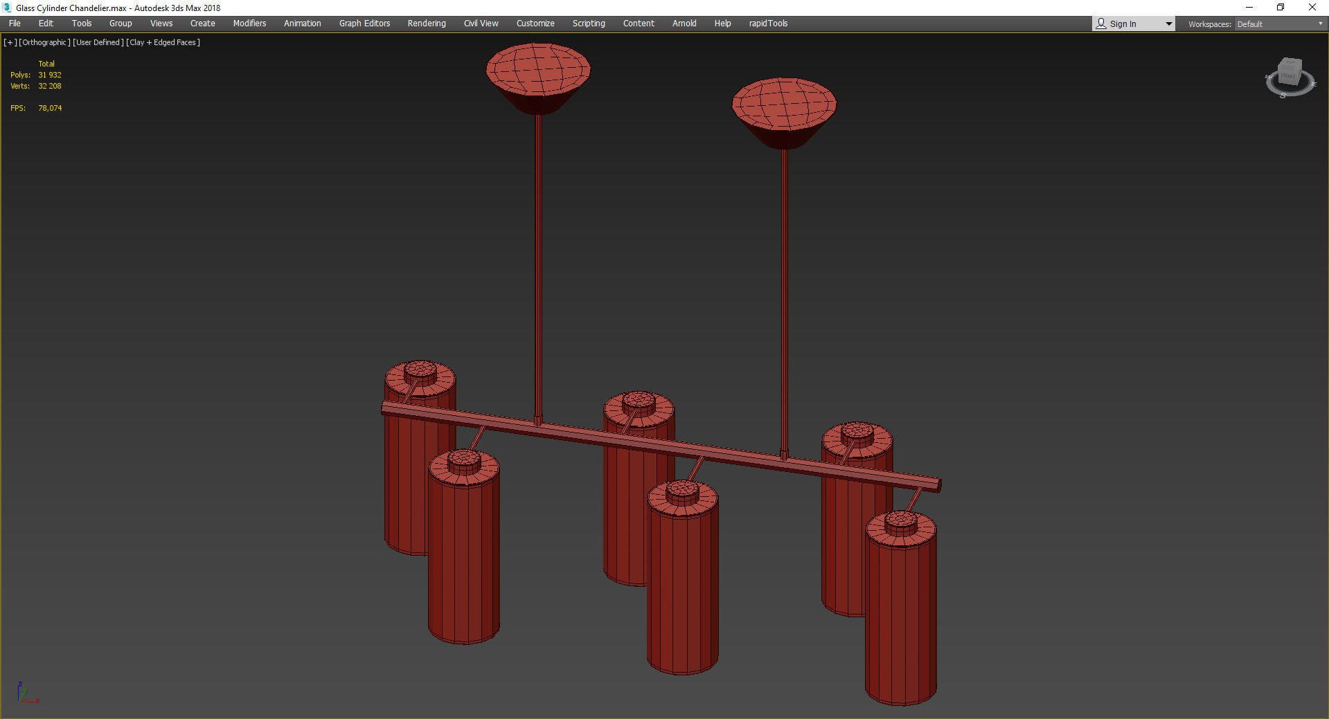 Glass Cylinder Chandelier Low-poly 3D model_3