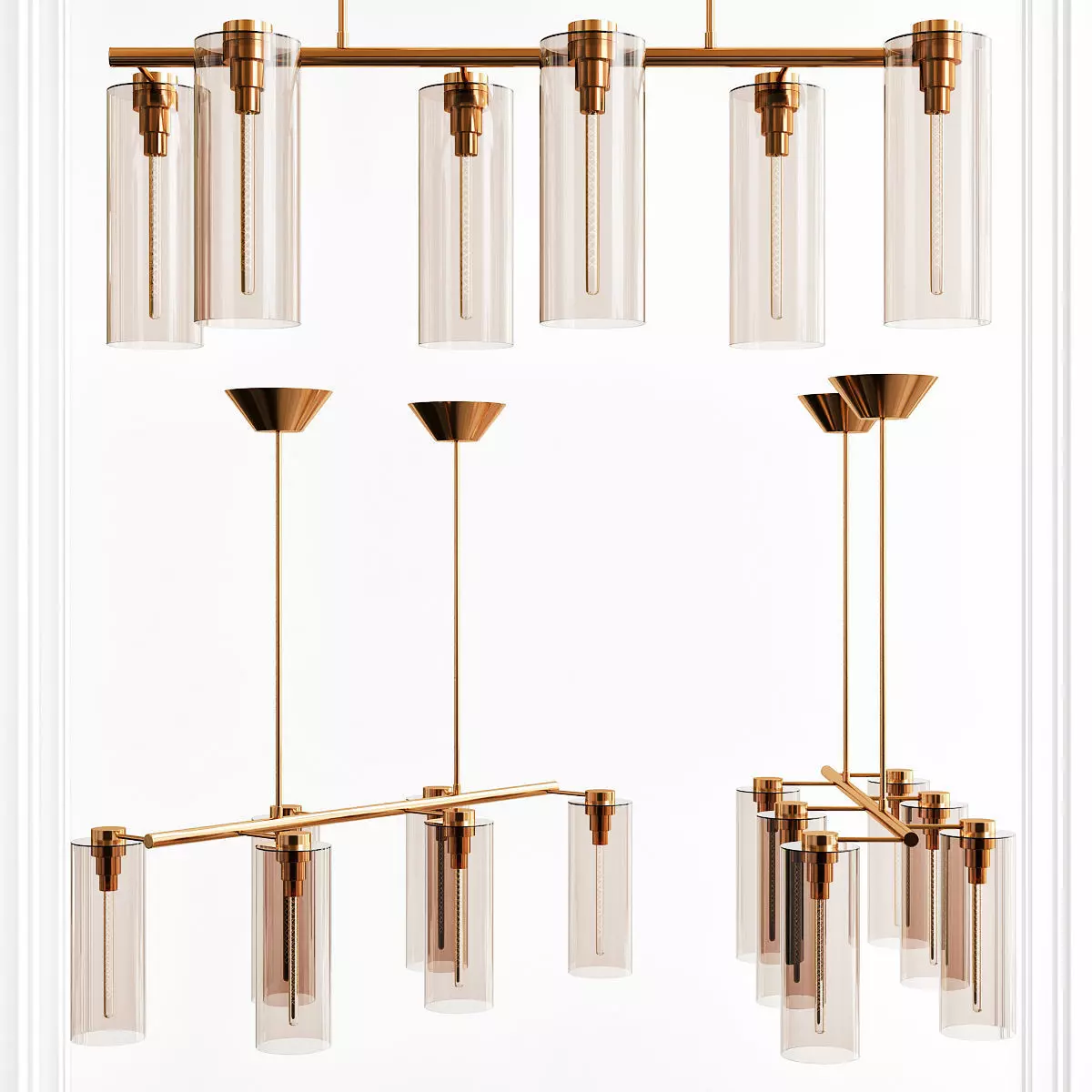 Glass Cylinder Chandelier Low-poly 3D model_0