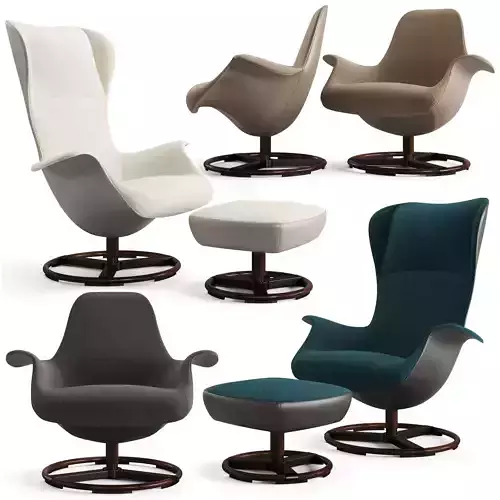 Giorgetti Tilt Swivel Wing Chair and Armchair