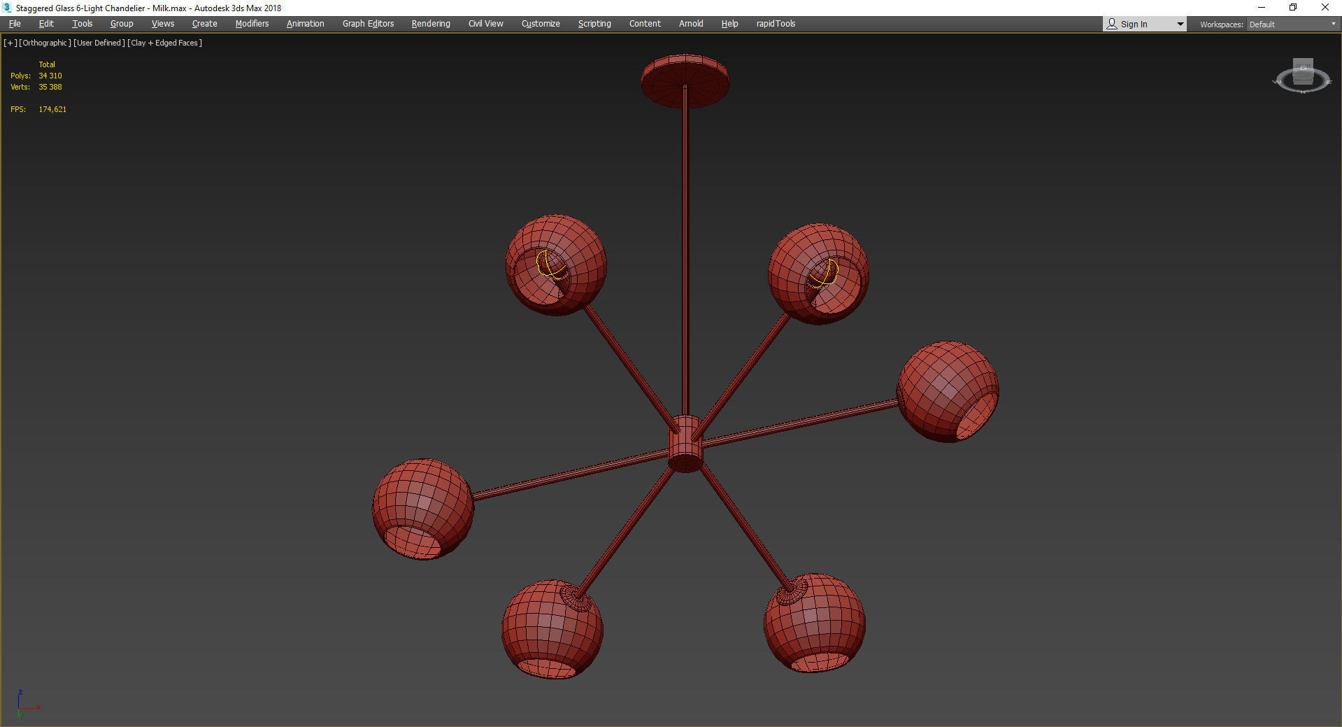 Staggered Glass 6-Light Chandelier - Milk Low-poly 3D model_3