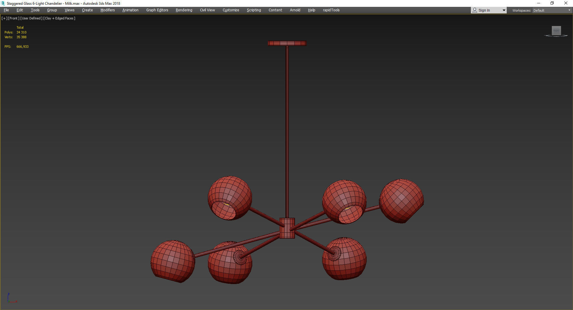 Staggered Glass 6-Light Chandelier - Milk Low-poly 3D model_2