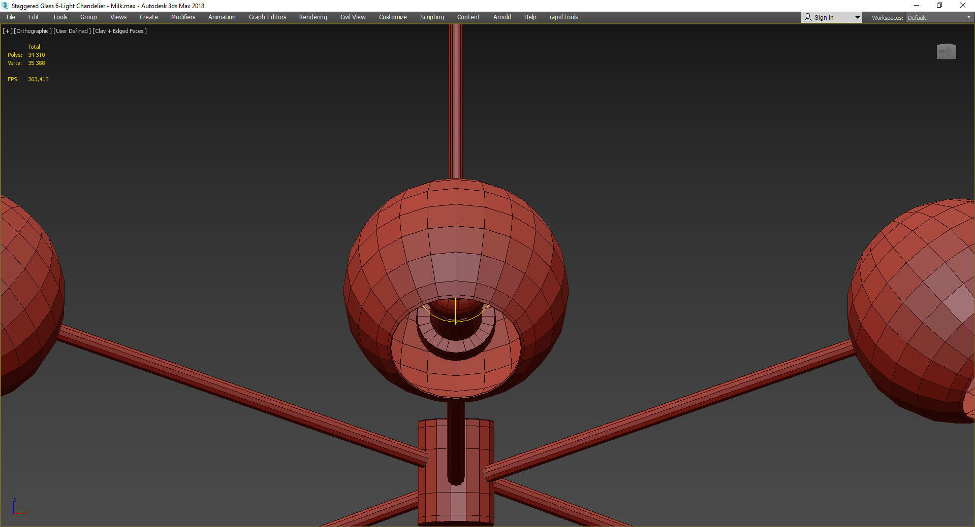 Staggered Glass 6-Light Chandelier - Milk Low-poly 3D model_4