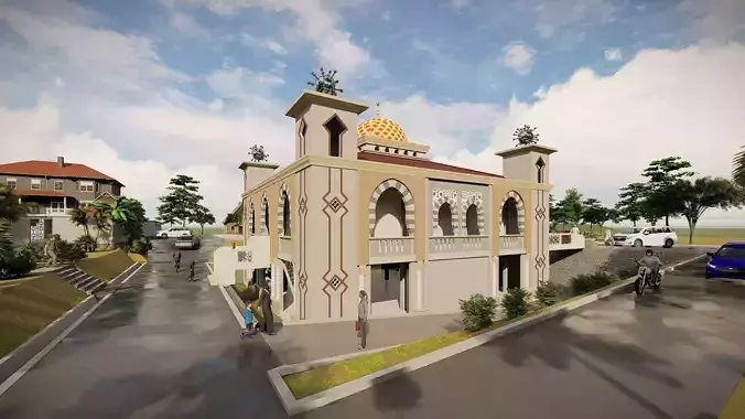 Mosque with garden parking and basement