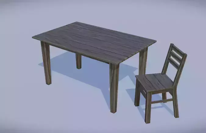 Wooden Chair and Table - Stylized