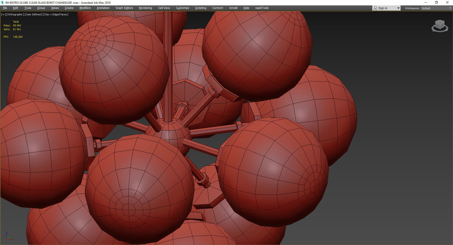 RH BISTRO GLOBE CLEAR GLASS BURST CHANDELIER Low-poly 3D model_4