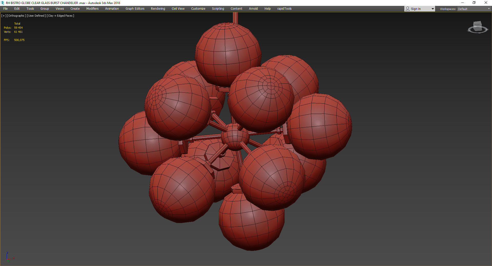 RH BISTRO GLOBE CLEAR GLASS BURST CHANDELIER Low-poly 3D model_3