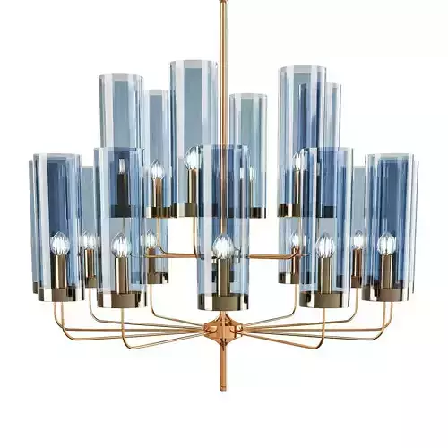 Brass and Blue Glass Tube Chandelier