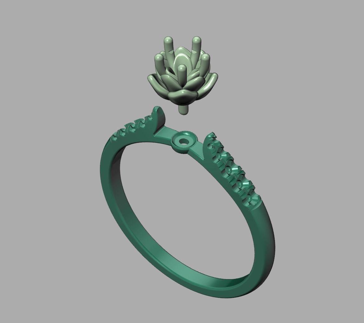 Floral design Solitaire Classic ring Own design 3dmodel 3D print model_21