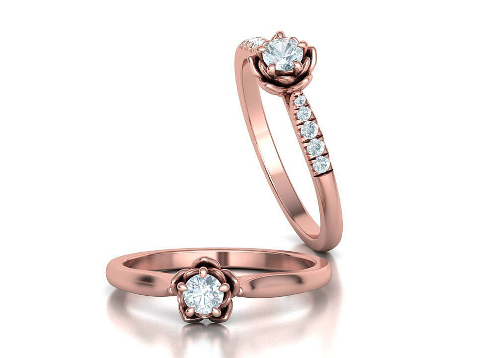 Floral design Solitaire Classic ring Own design 3dmodel 3D print model_4