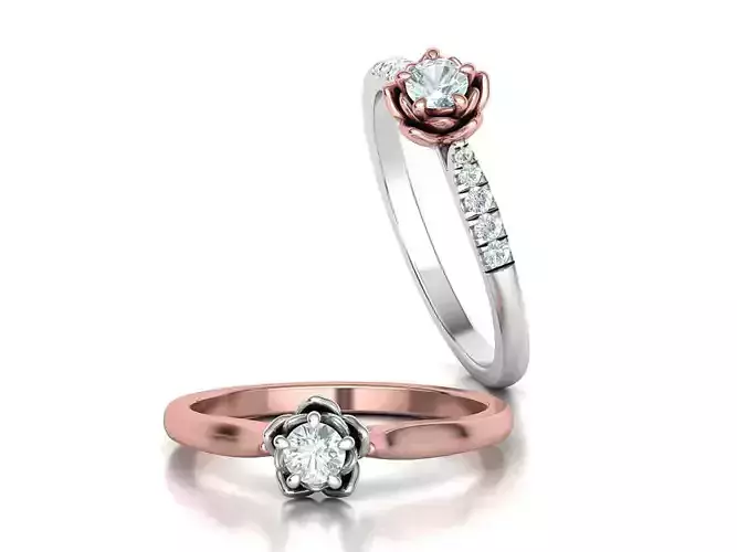 Floral design Solitaire Classic ring Own design 3dmodel 3D print model
