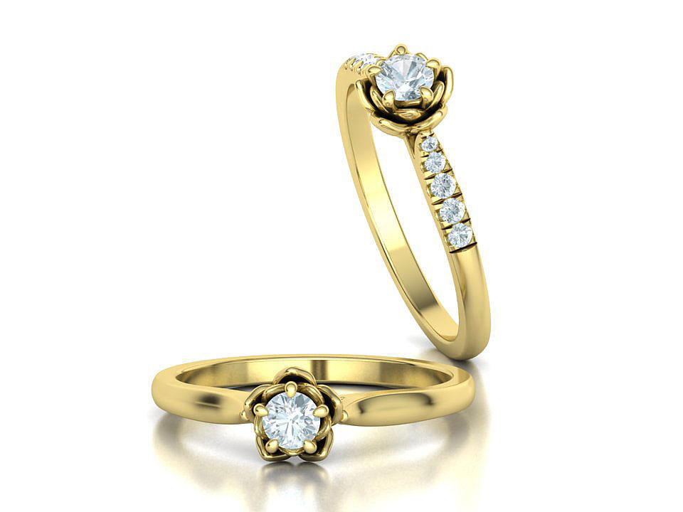 Floral design Solitaire Classic ring Own design 3dmodel 3D print model_3