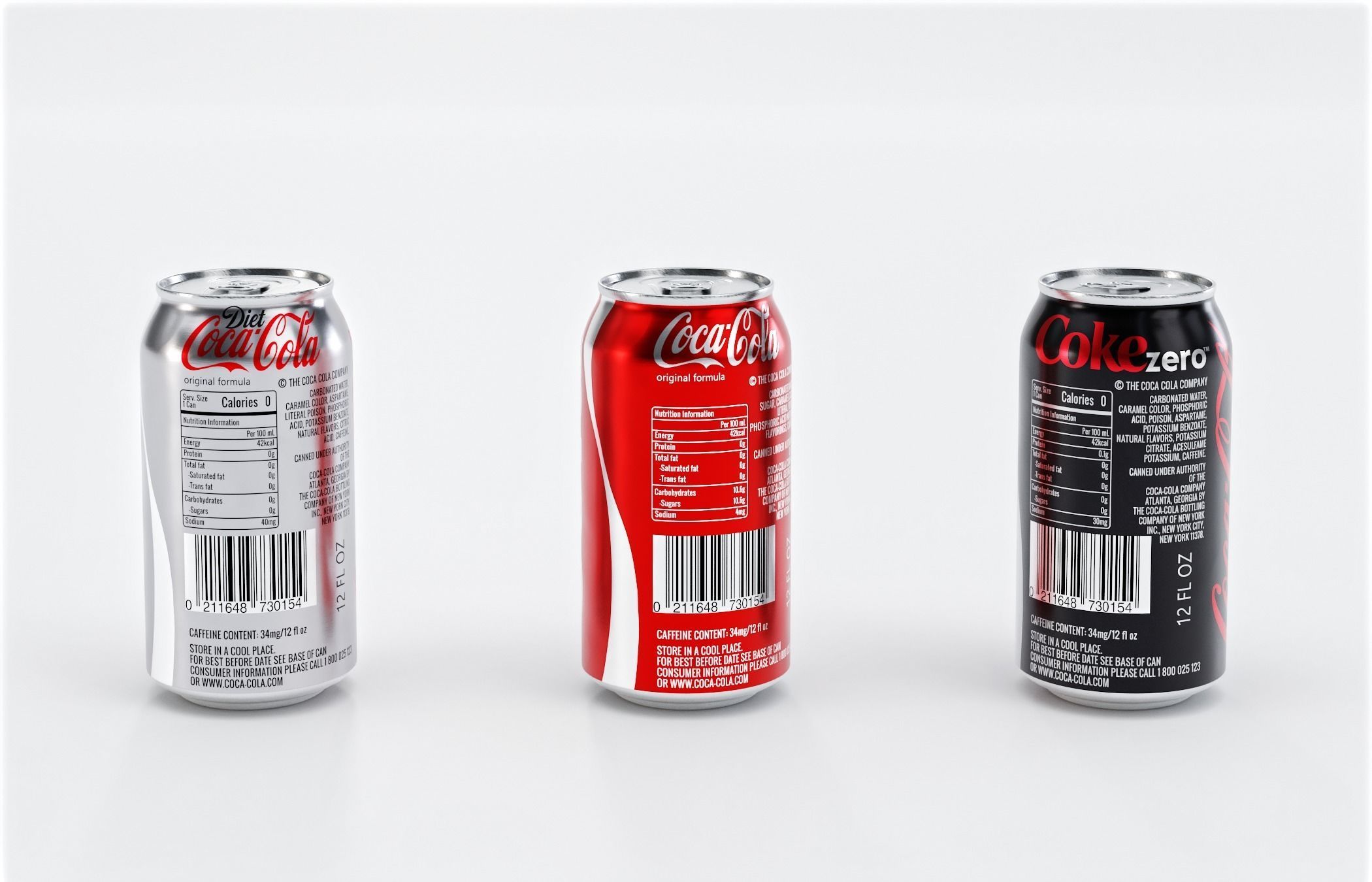 Set of Coca Cola Cans - Classic  Zero  Diet  Coke Sodas Low-poly 3D model_4