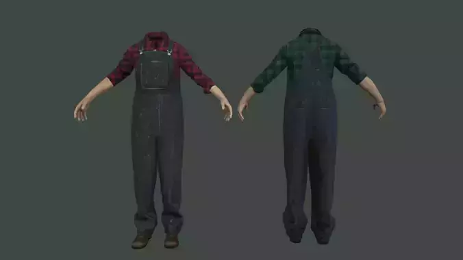 Farmer man in overalls Low-poly 3D model