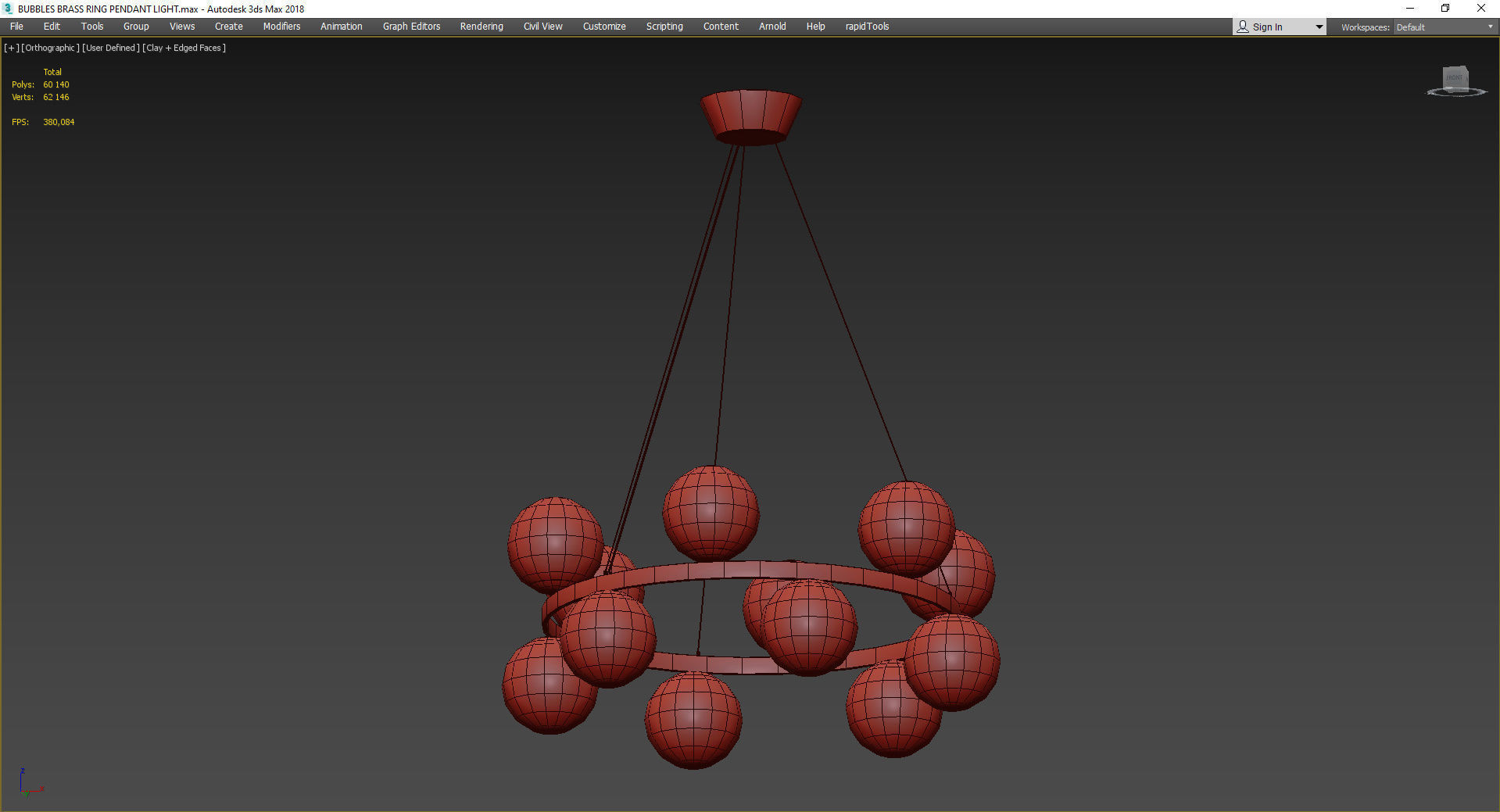 BUBBLES BRASS RING PENDANT LIGHT Low-poly 3D model_2