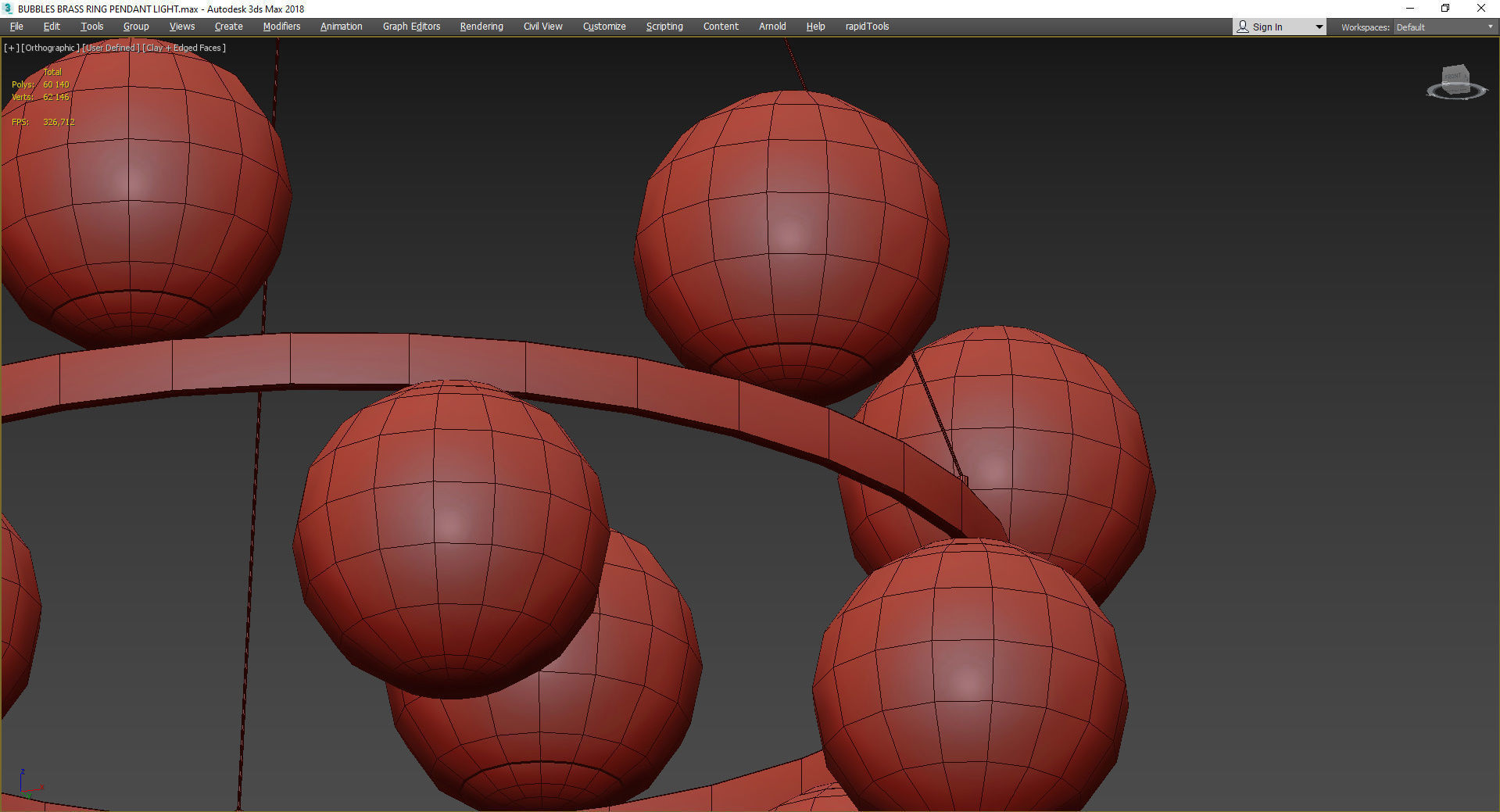 BUBBLES BRASS RING PENDANT LIGHT Low-poly 3D model_4