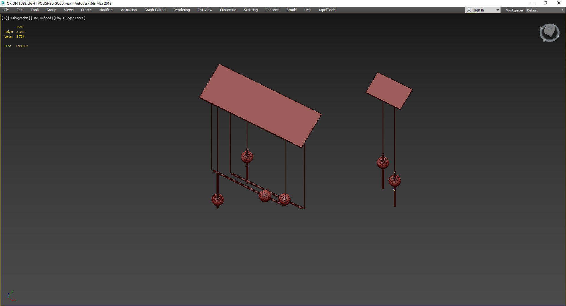 ORION TUBE LIGHT POLISHED GOLD Low-poly 3D model_4