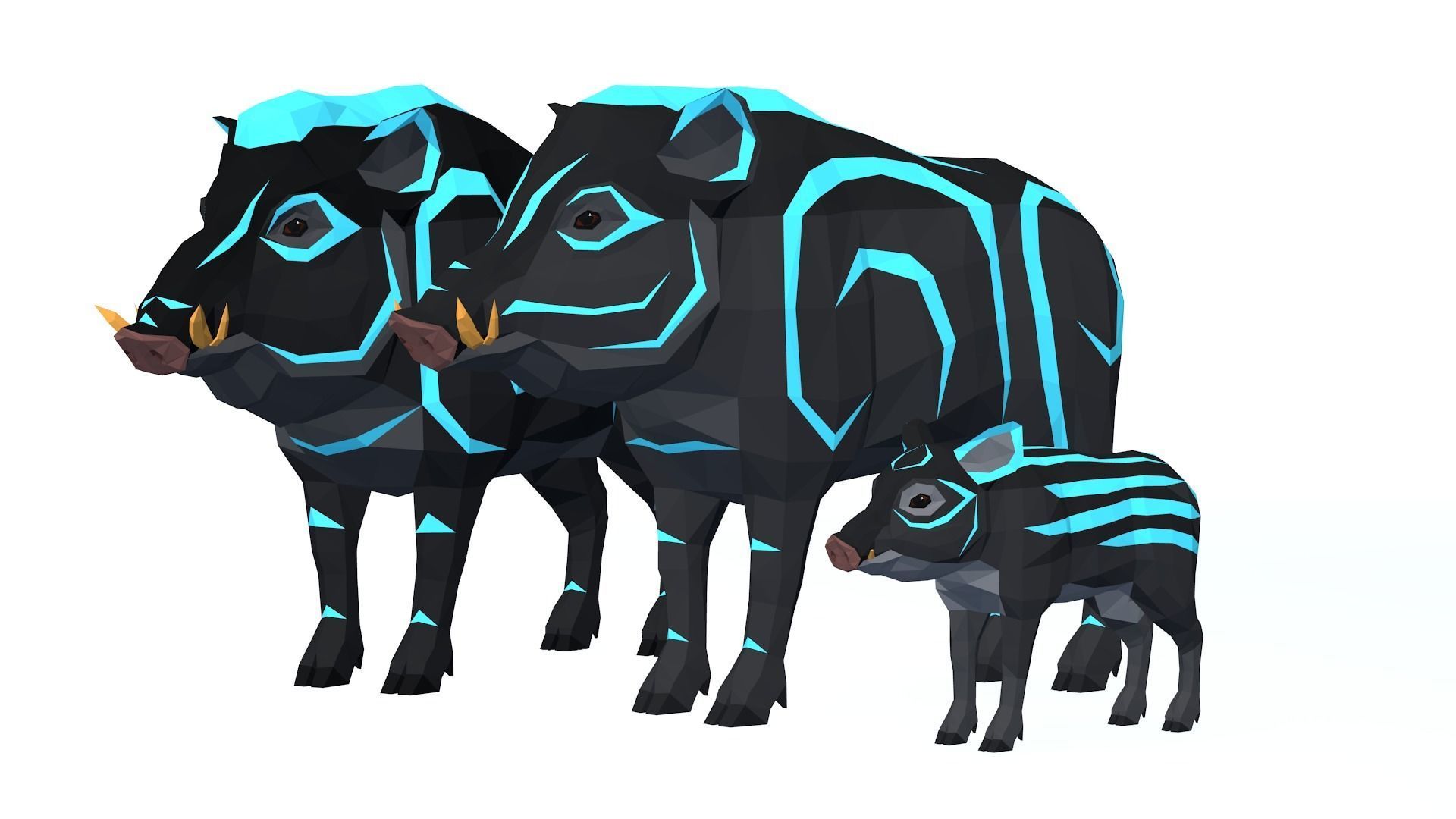 LowPoly Boars pack Low-poly 3D model_3