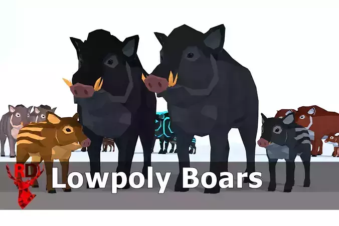 LowPoly Boars pack Low-poly 3D model