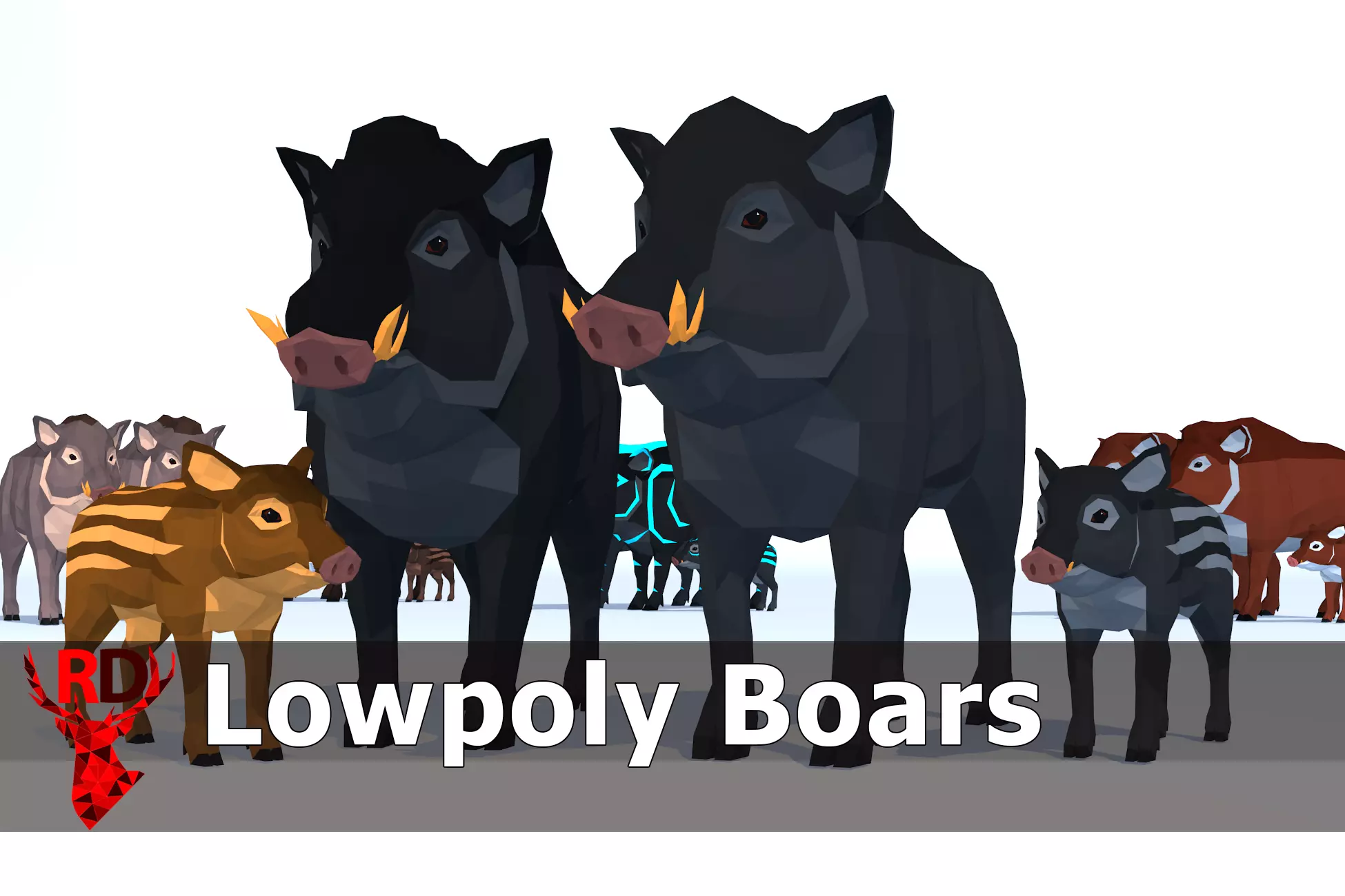 LowPoly Boars pack Low-poly 3D model_0