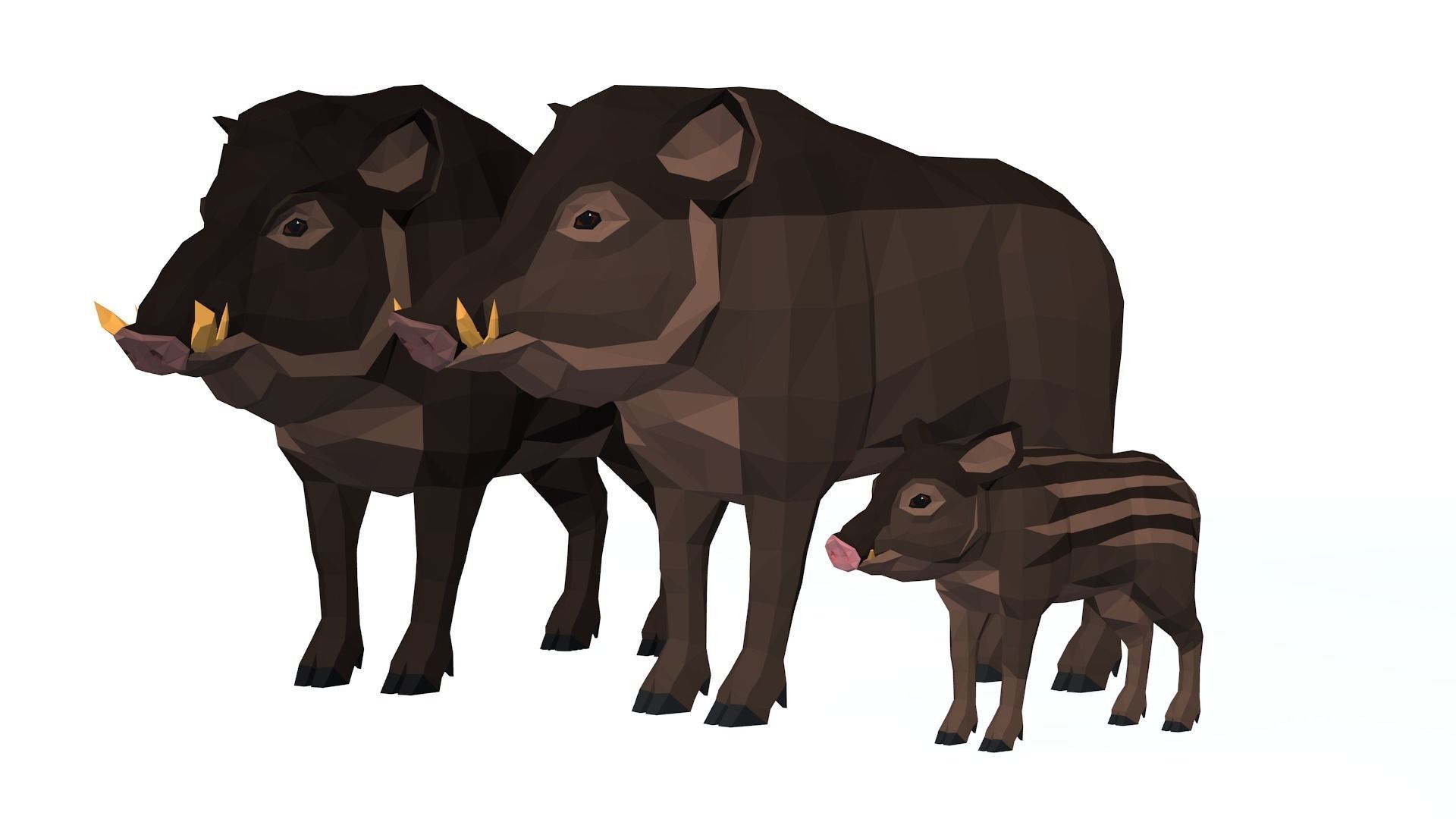 LowPoly Boars pack Low-poly 3D model_5