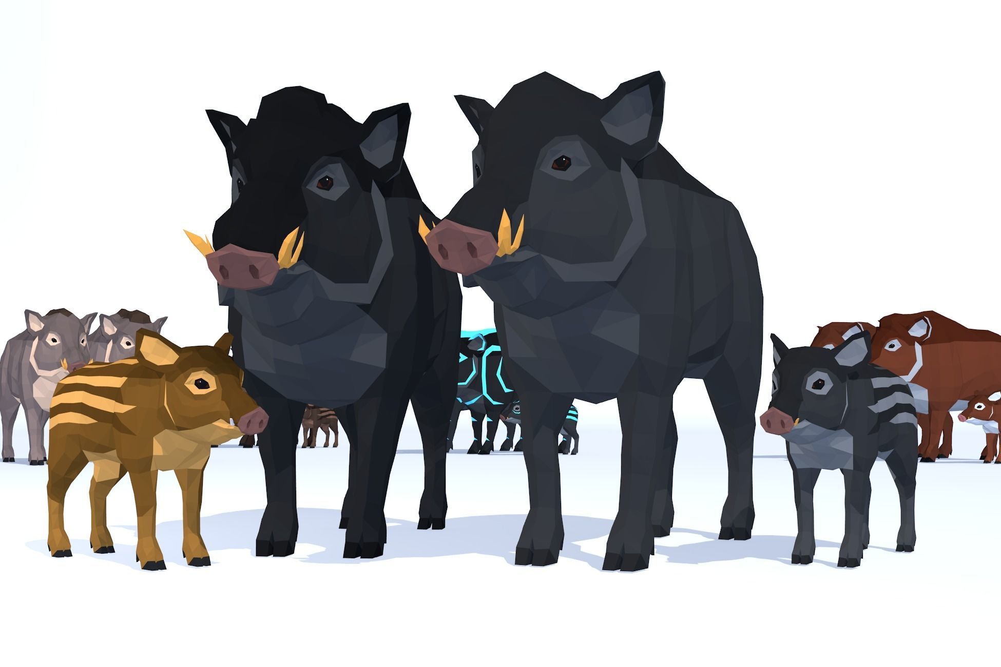 LowPoly Boars pack Low-poly 3D model_1