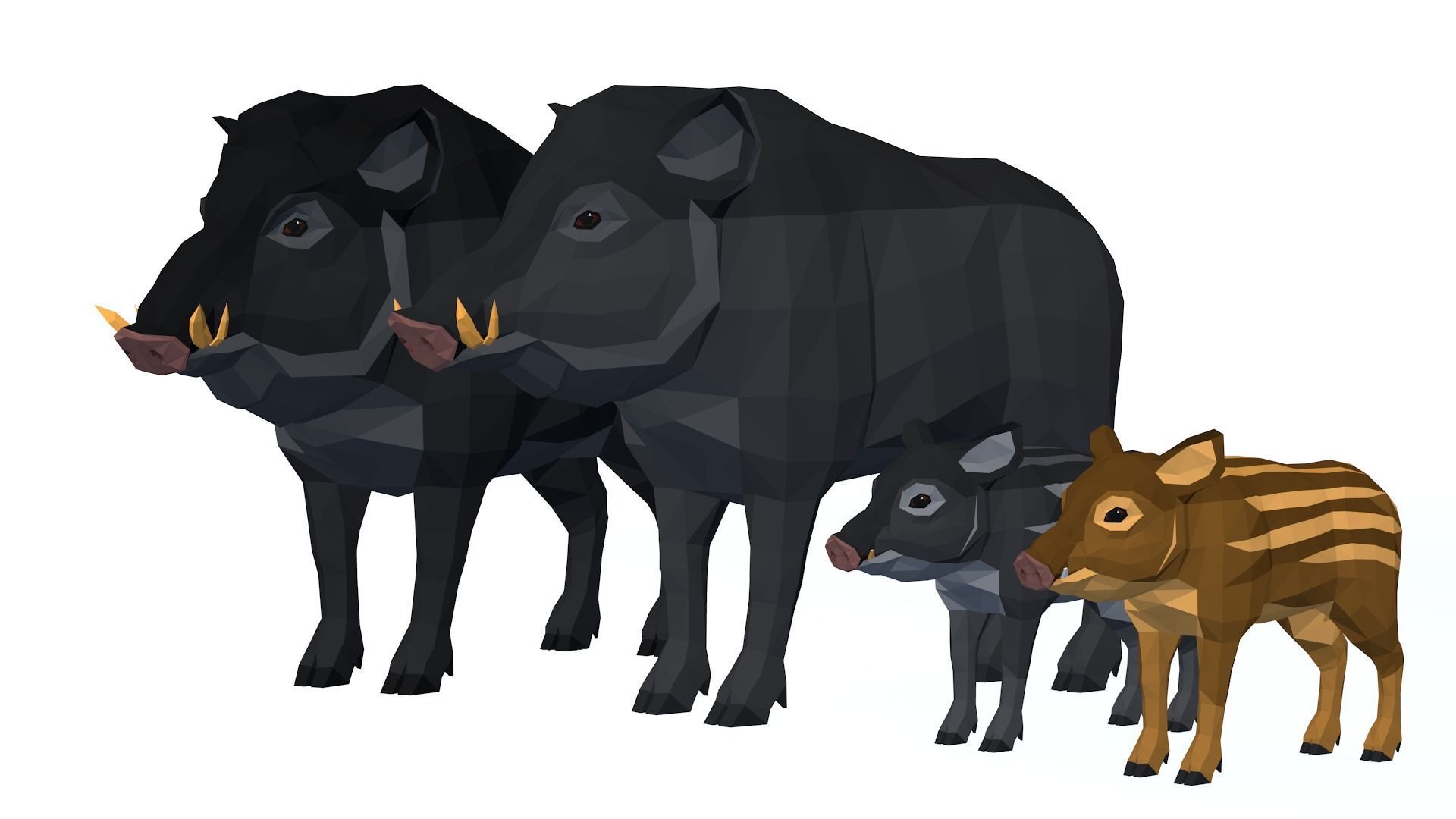LowPoly Boars pack Low-poly 3D model_2