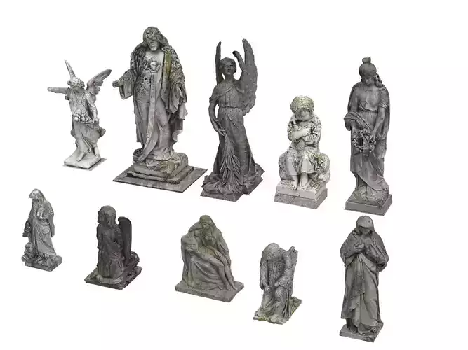 10 Cemetery Statues Collection Pack  Low-poly 3D model