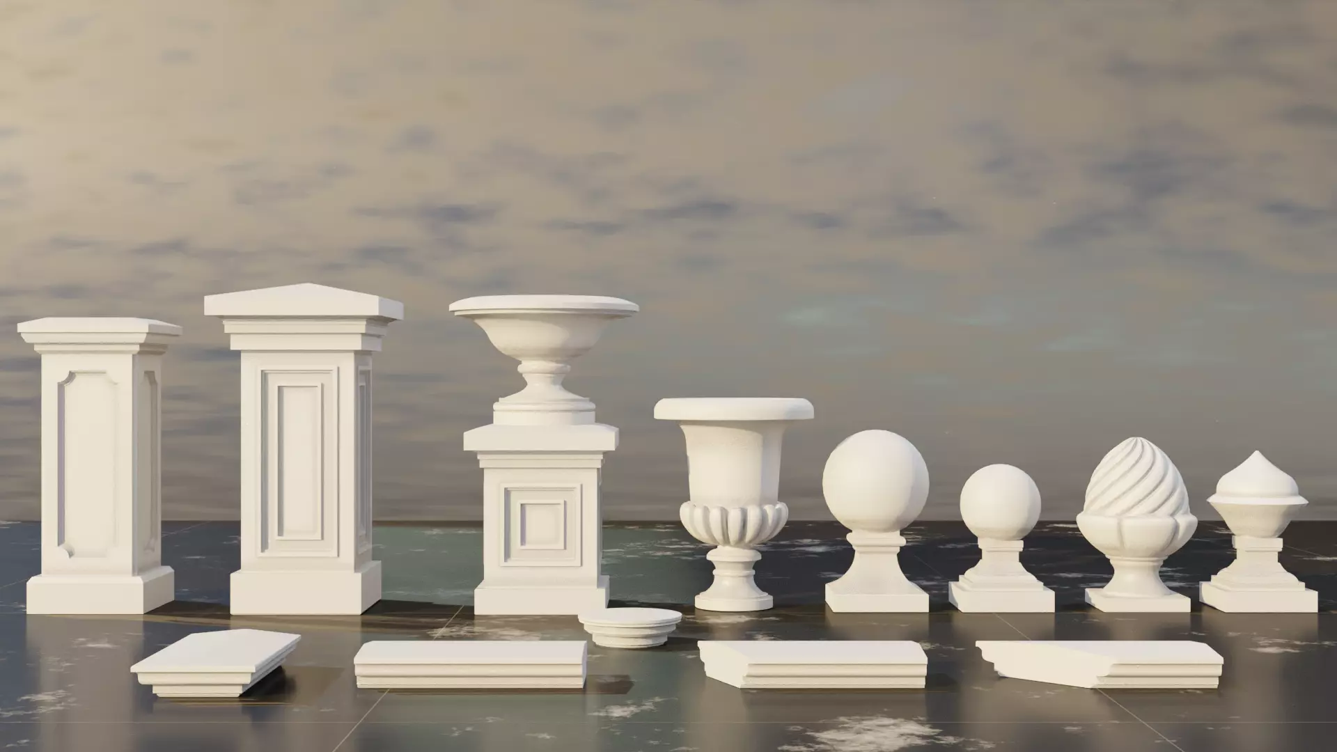 Collumns Handrails Vases and Decorations 3D model_0