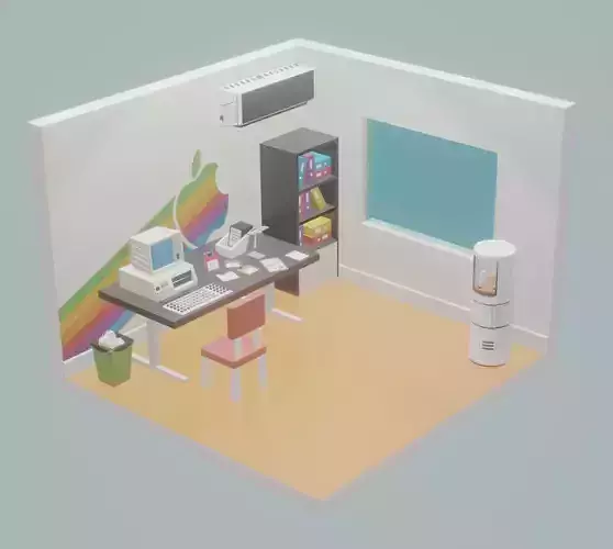 Simple low polly office with animation