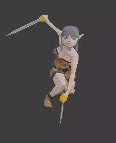 Dual-Sword Female Warrior Elf Low-poly 3D model