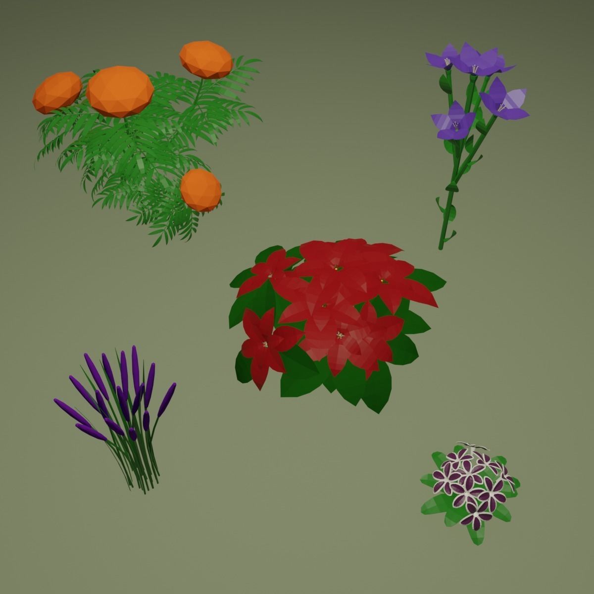 Low Poly Flowers different Low-poly 3D model_4