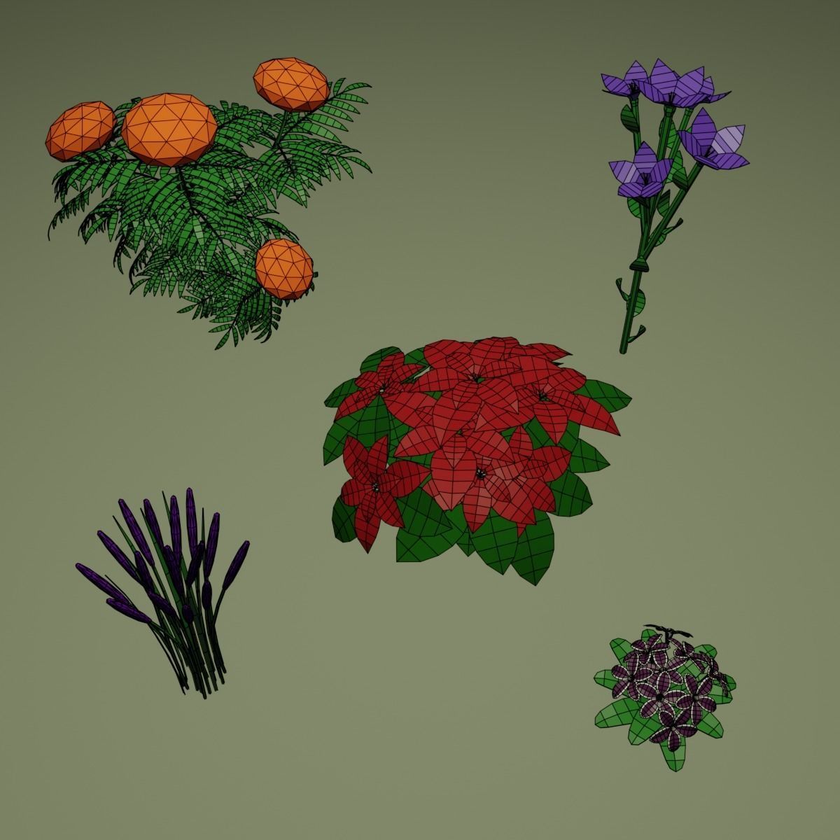 Low Poly Flowers different Low-poly 3D model_5