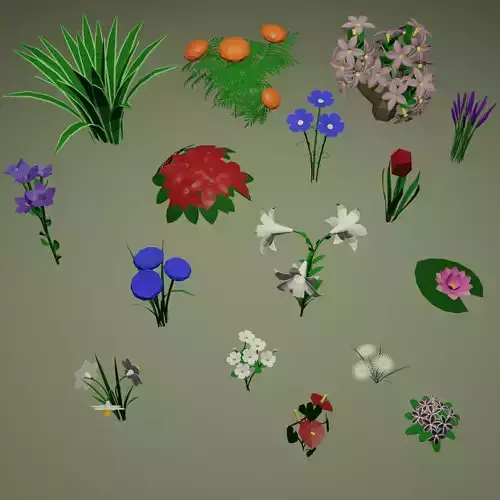 Low Poly Flowers different Low-poly 3D model