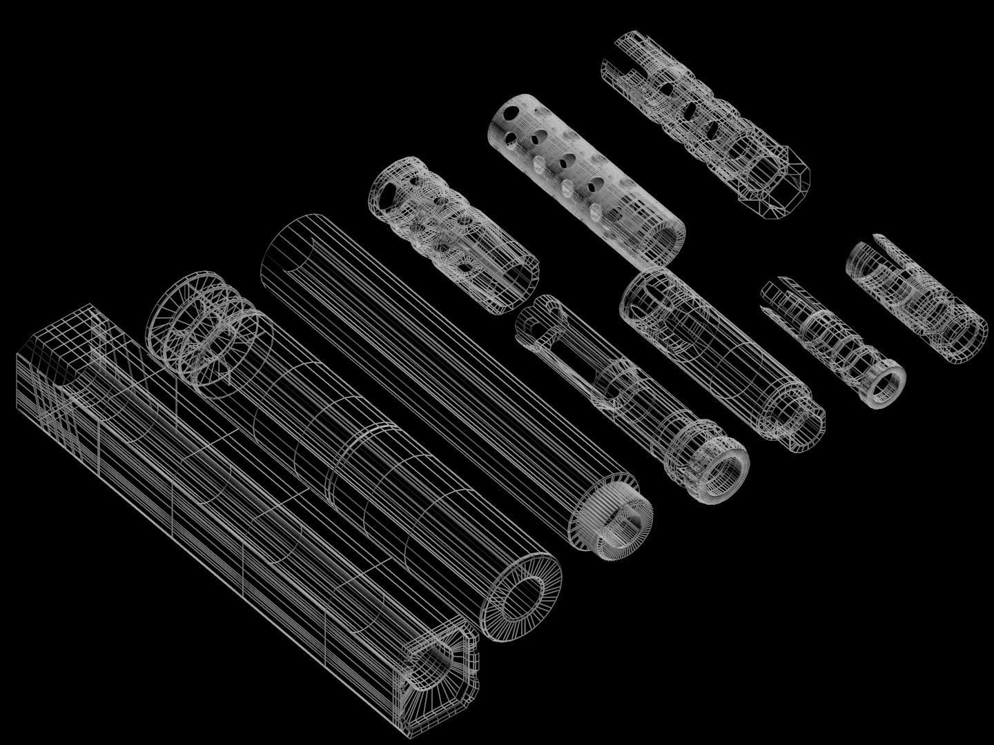 Barrel Attachments Pack - Flash - Muzzle - Suppressor - PBR Low-poly 3D model_13