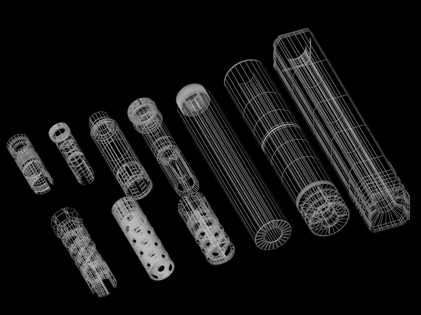 Barrel Attachments Pack - Flash - Muzzle - Suppressor - PBR Low-poly 3D model_12