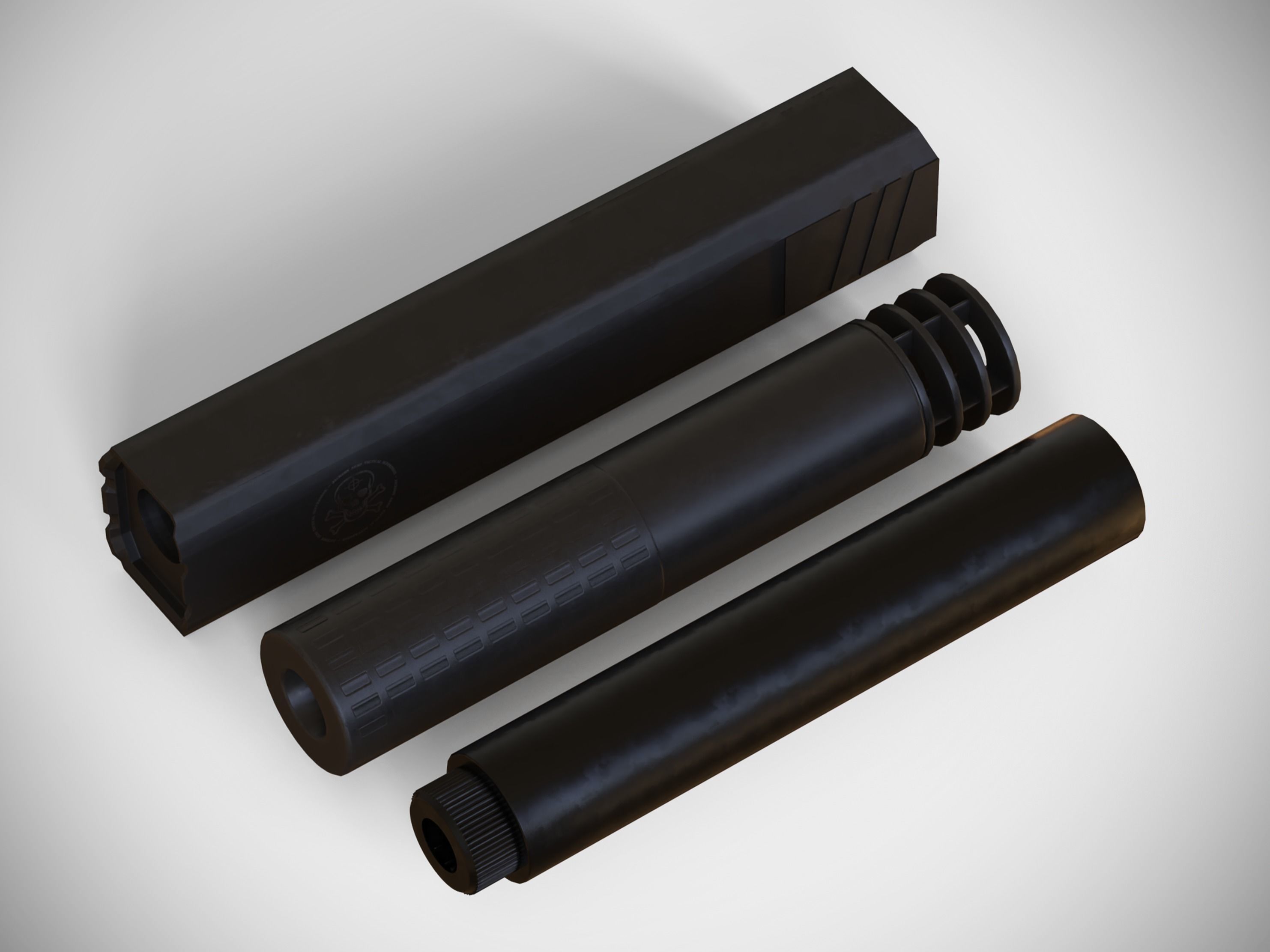 Barrel Attachments Pack - Flash - Muzzle - Suppressor - PBR Low-poly 3D model_6