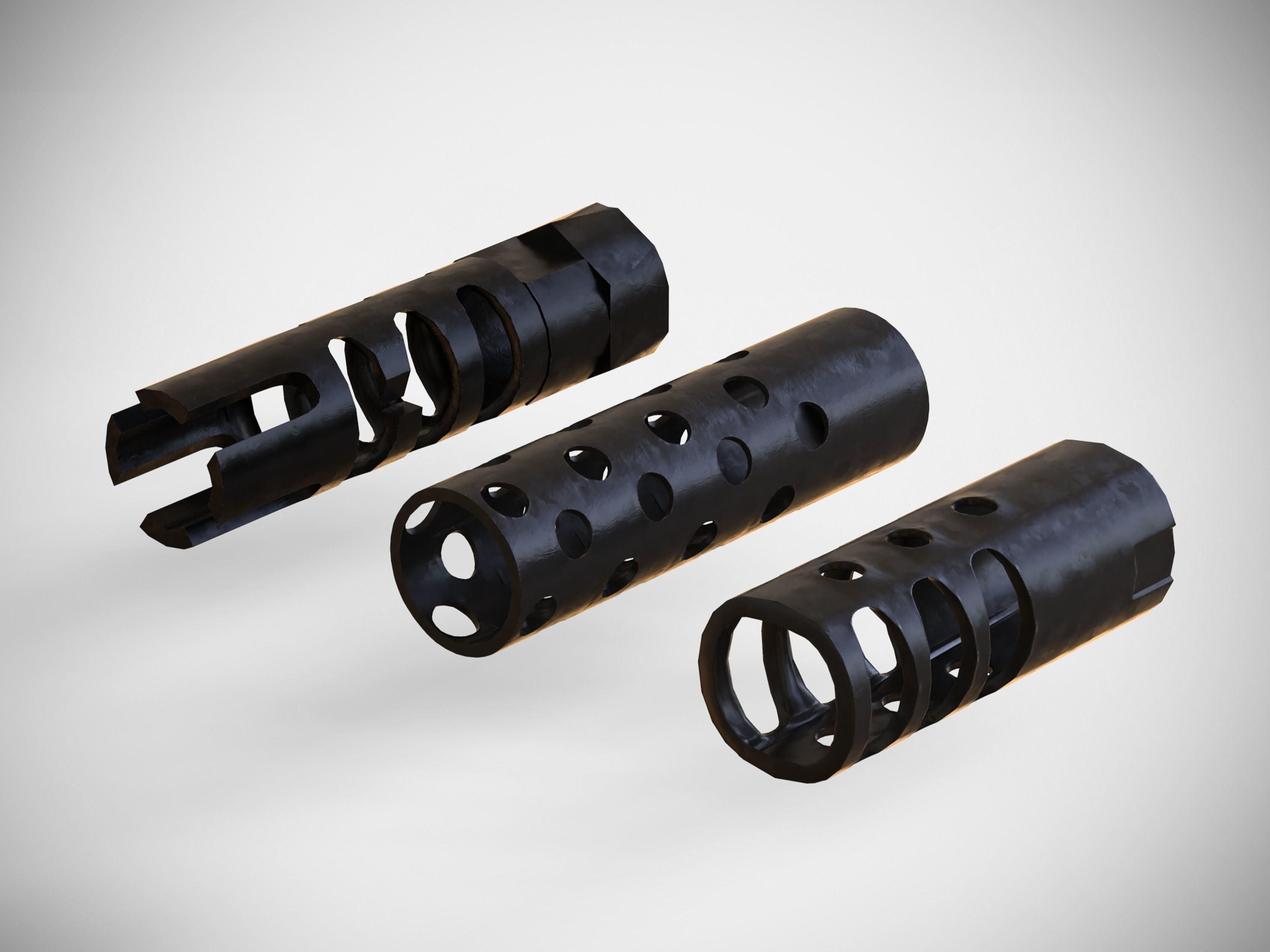 Barrel Attachments Pack - Flash - Muzzle - Suppressor - PBR Low-poly 3D model_5