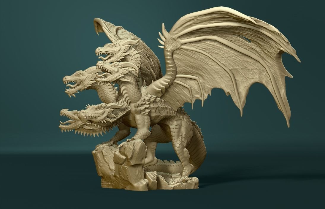 5 headed dragon 3D print model_1