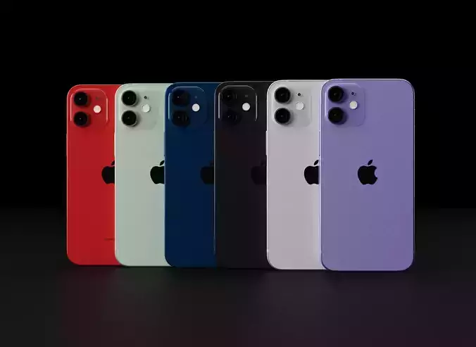 Apple iPhone 12 Mini In All Official Colors and Dimensions Low-poly 3D model