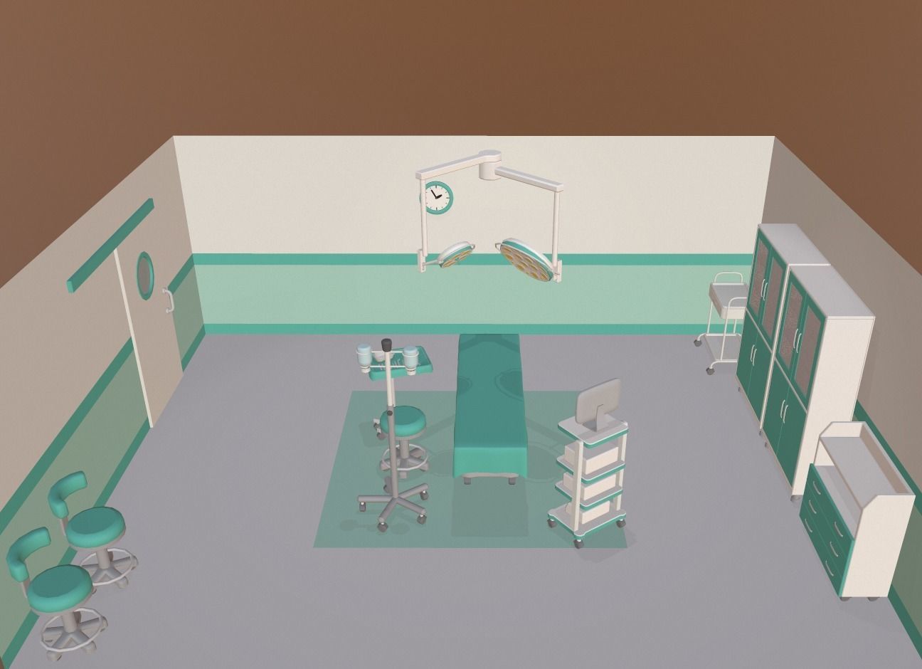 Cartoon operating room Low-poly 3D model_0