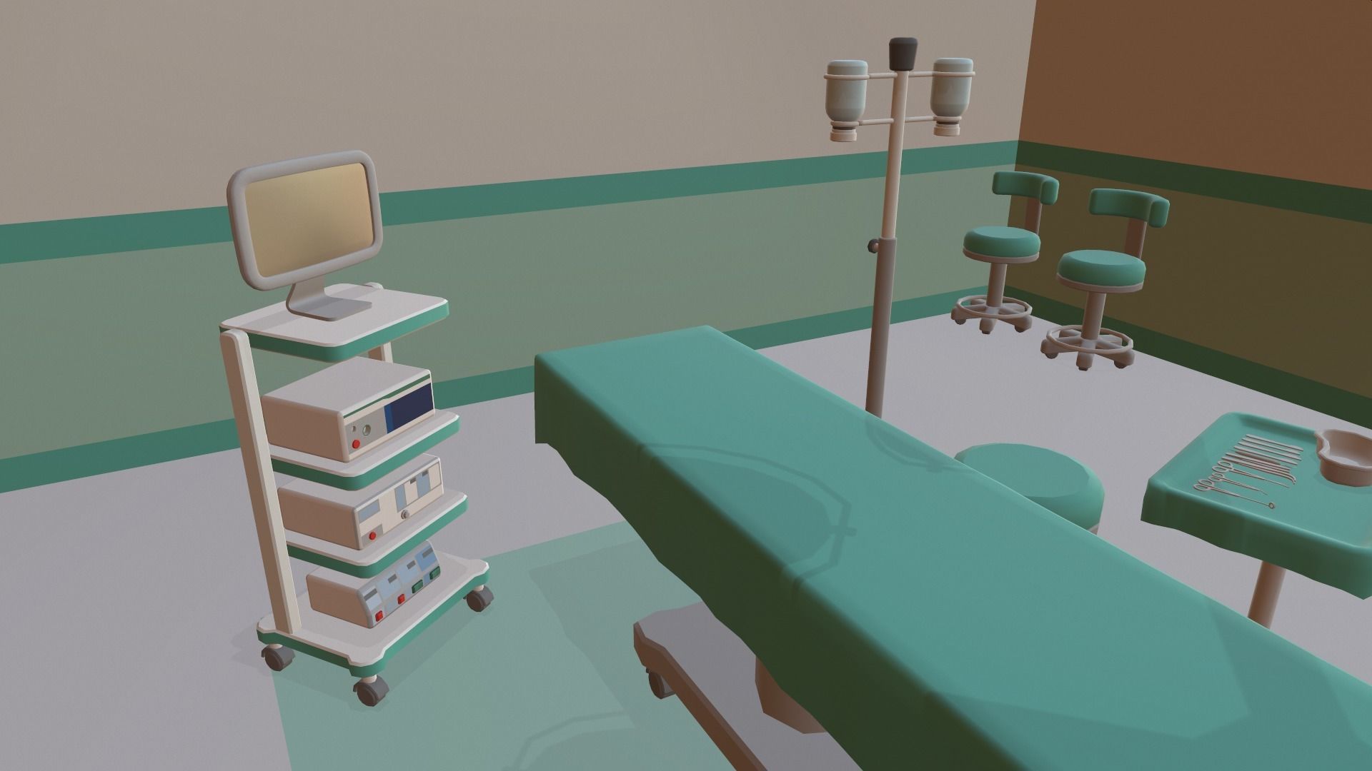 Cartoon operating room Low-poly 3D model_2